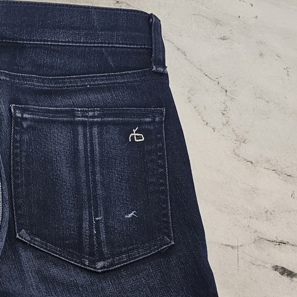 Rag & Bone High Rise 10 Inch Skinny Distressed Dark Blue Jeans 26 Preowned - Picture 7 of 9